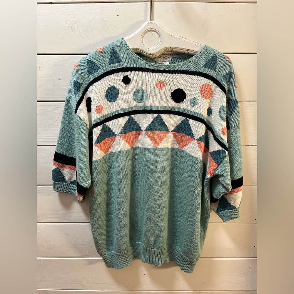 MAYON Geometric Knit Sweater Green Multi Size XL (Estimated)